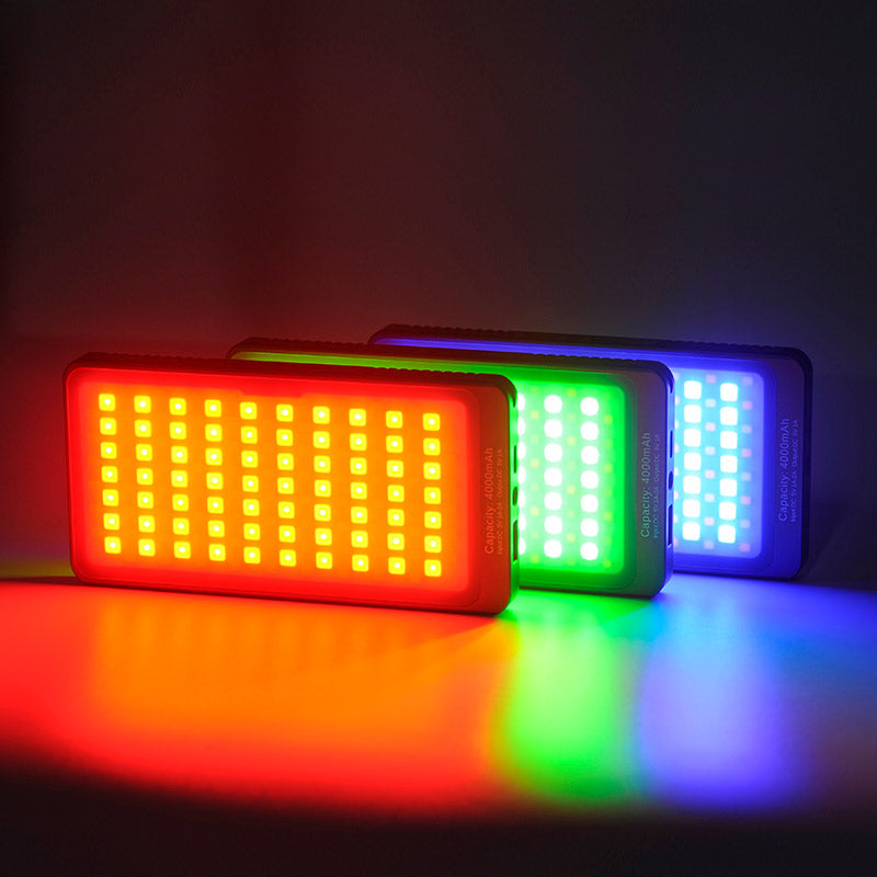 FL-70RGB portable LED lights displaying different colors